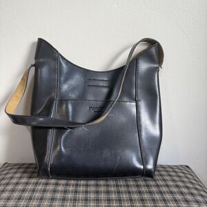 Mondani New York Minimalist Faux Leather Hobo Shoulder Bag Size Large Black